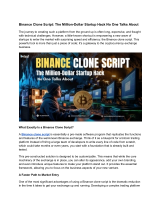 Binance Clone Script: The Million-Dollar Startup Hack No One Talks About