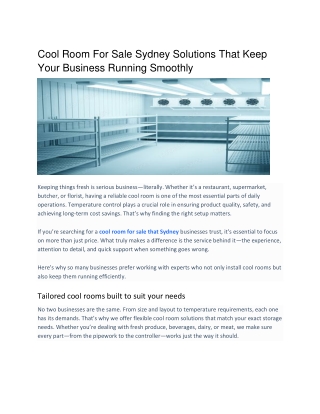 Cool Room For Sale Sydney Solutions That Keep Your Business Running Smoothly