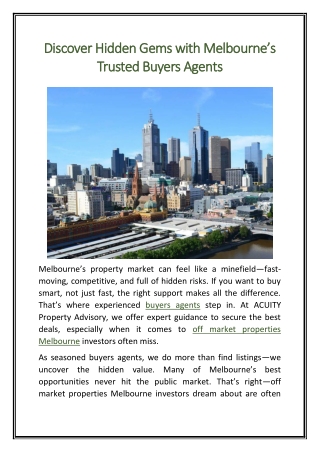 Discover Hidden Gems with Melbourne’s Trusted Buyers Agents