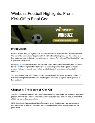 Winbuzz Football Highlights: From Kick-Off to Final Goal