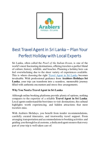 Best Travel Agent in Sri Lanka – Plan Your Perfect Holiday with Local Experts