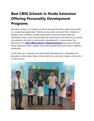 Best CBSE Schools in Noida Extension Offering Personality Development Programs