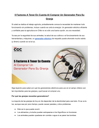 5 Factores A Tener En Cuenta Al Comprar Un Generador Para Su Granja