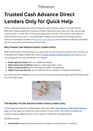 Trusted Cash Advance Direct Lenders Only for Quick Help