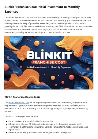 Blinkit Franchise Cost: Initial Investment to Monthly Expenses