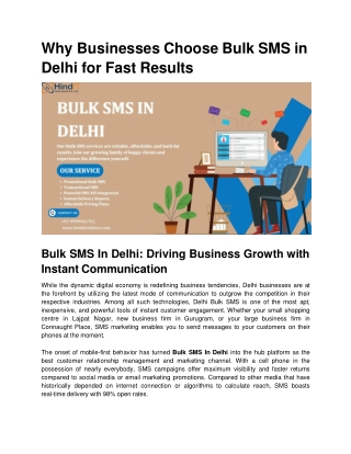 Why Businesses Choose Bulk SMS in Delhi for Fast Results