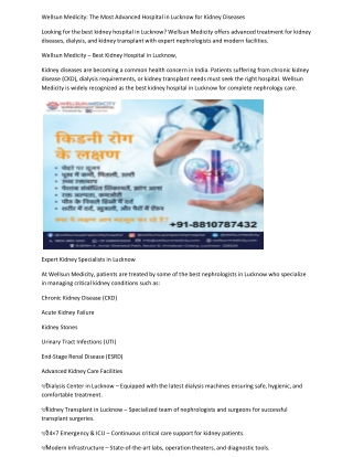 The Most Advanced Hospital in Lucknow for Kidney Diseases