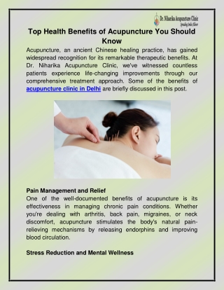 Acupuncture Clinic in Delhi