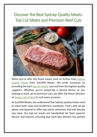 Discover the Best Sydney Quality Meats Top Cut Meats and Premium Beef Cuts