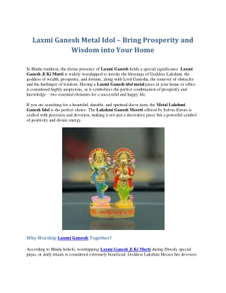 Laxmi Ganesh Metal Idol – Bring Prosperity and Wisdom into Your Home