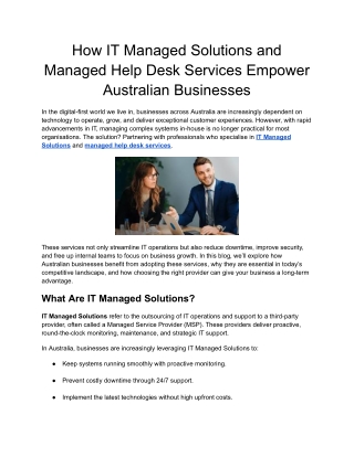 How IT Managed Solutions and Managed Help Desk Services Empower Australian Businesses