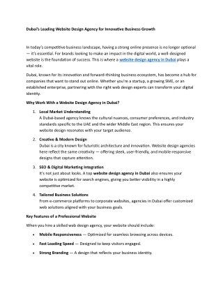 Dubai’s Leading Website Design Agency for Innovative Business Growth