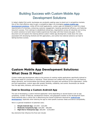 Building Success with Custom Mobile App Development Solutions