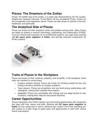 Pisces-ac spare parts suppliers in dubai
