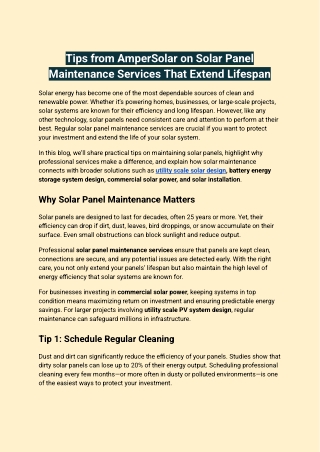 Tips from AmperSolar on Solar Panel Maintenance Services That Extend Lifespan