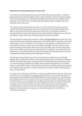 Why Women Are Steering Toward Used Car Loans Online