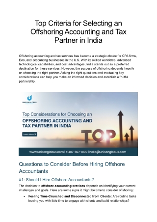 Top Criteria for Selecting an Offshoring Accounting and Tax Partner in India