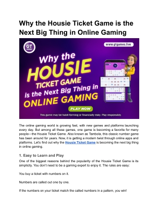 Why the Housie Ticket Game is the Next Big Thing in Online Gaming