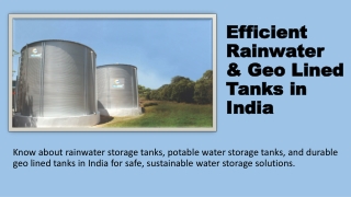 Efficient Rainwater & Geo Lined Tanks in India