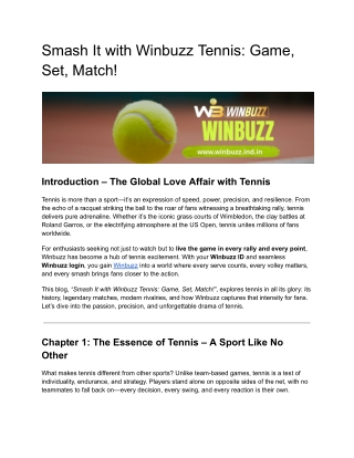Smash It with Winbuzz Tennis: Game, Set, Match!