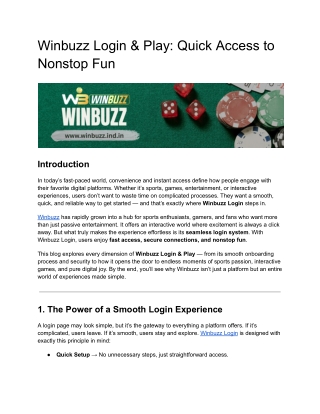 Winbuzz Login & Play: Quick Access to Nonstop Fun