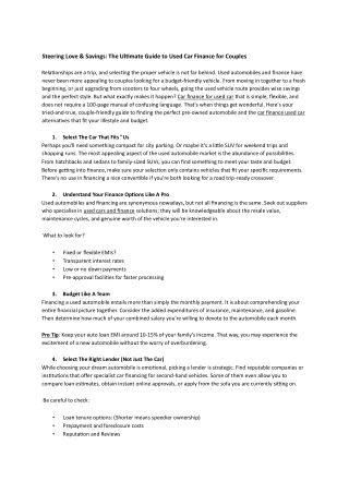 The Ultimate Guide to Used Car Finance for Couples