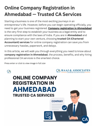 Online Company Registration in Ahmedabad — Trusted CA Services