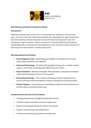 Best Hearing and speech hospital in Nashik