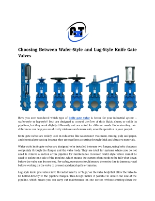 Choosing Between Wafer-Style and Lug-Style Knife Gate Valves