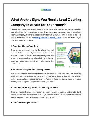 What Are the Signs You Need a Local Cleaning Company in Austin for Your Home?