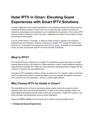 Hotel IPTV in Oman: Elevating Guest Experiences with Smart IPTV Solutions