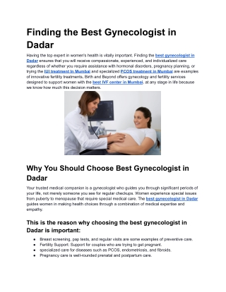 Finding the Best Gynecologist in Dadar_