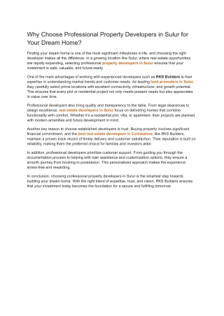 Why Choose Professional Property Developers in Sulur for Your Dream Home