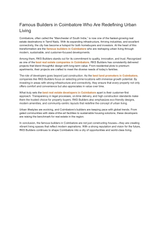 Famous Builders in Coimbatore Who Are Redefining Urban Living