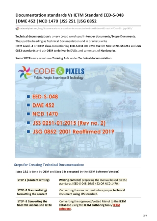 Documentation standards Vs IETM Standard EED-S-048 DME 452 NCD 1470 JSS 251 JSG 0852