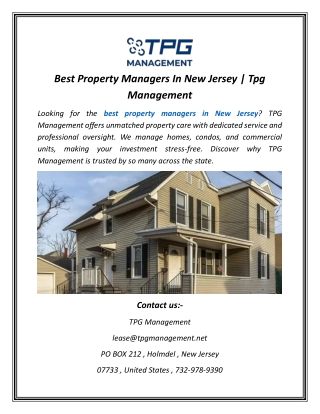 Property Management For Apartments Nj | Tpg Management
