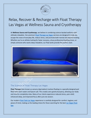 Float Therapy Las Vegas At Wellness Sauna and Cryotherapy