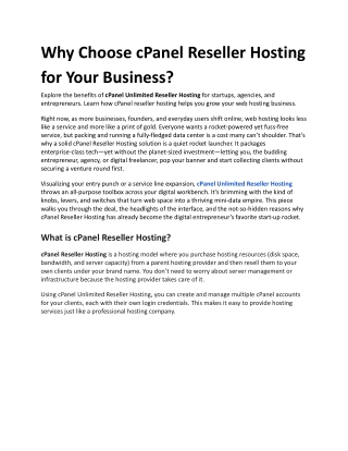 Why Choose cPanel Reseller Hosting for Your Business?