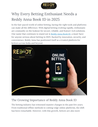 Why Every Betting Enthusiast Needs a Reddy Anna Book ID in 2025