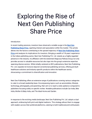 Track Real-Time and Accurate Next Gen Publishing Share Price Data on Planify