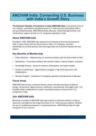 AMCHAM India: Connecting U.S. Business with India’s Growth Story