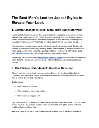 Best Men’s Leather Jacket & Best Women’s Leather Jacket: Timeless Styles