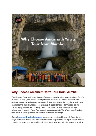 Why Choose Amarnath Yatra Tour from Mumbai