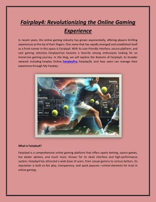 Fairplay4: Revolutionizing the Online Gaming Experience