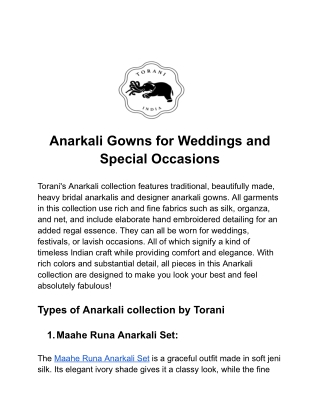 Designer Anarkali Gown for women by Torani