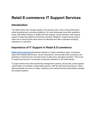 Retail E-commerce IT Support Solutions