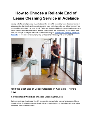 How to Choose a Reliable End of Lease Cleaning Service in Adelaide