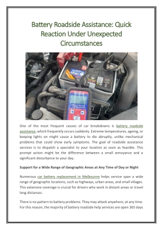 Battery Roadside Assistance Quick Reaction Under Unexpected Circumstances
