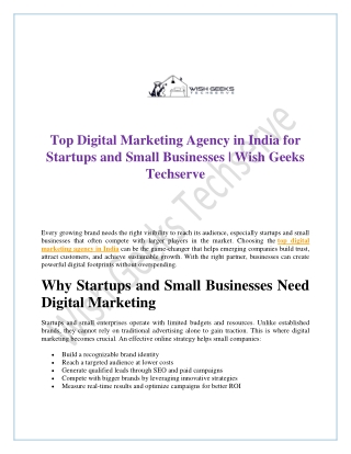 Top Digital Marketing Agency in India for Startups and Small Businesses - Wish Geeks Techserve