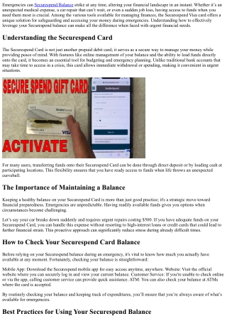 How to Leverage Your Securespend Balance During Emergencies